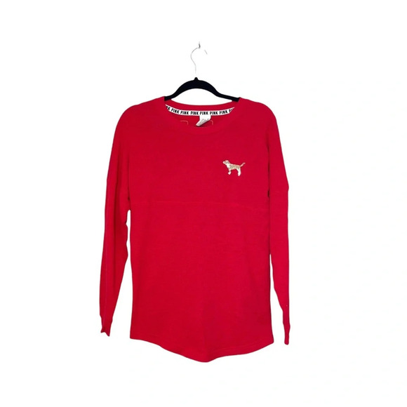 PINK Victoria’s Secret Red Gold Sequin Oversized Campus Sweatshirt Xsmall Women - Picture 1 of 12